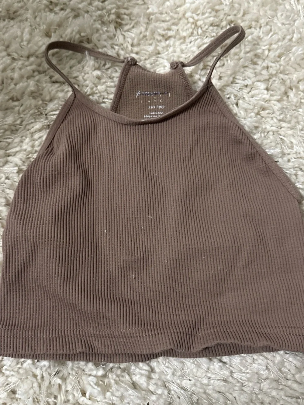 FP Movement by Free People Ribbed Halter Crop Top - Taupe Brown - Picture 1 of 2